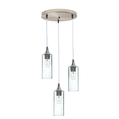 513 3 Pendant Cascade Chandelier-Glass-Bicycle Glass Co - Hotshop-Brushed Nickel - 4ft Cord-Lunar-Eco Clear-Bicycle Glass Co