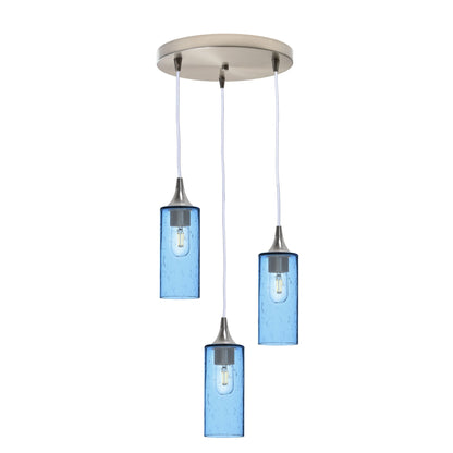 513 3 Pendant Cascade Chandelier-Glass-Bicycle Glass Co - Hotshop-Brushed Nickel - 4ft Cord-Lunar-Steel Blue-Bicycle Glass Co