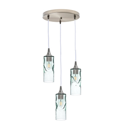 513 3 Pendant Cascade Chandelier-Glass-Bicycle Glass Co - Hotshop-Brushed Nickel - 4ft Cord-Swell-Eco Clear-Bicycle Glass Co