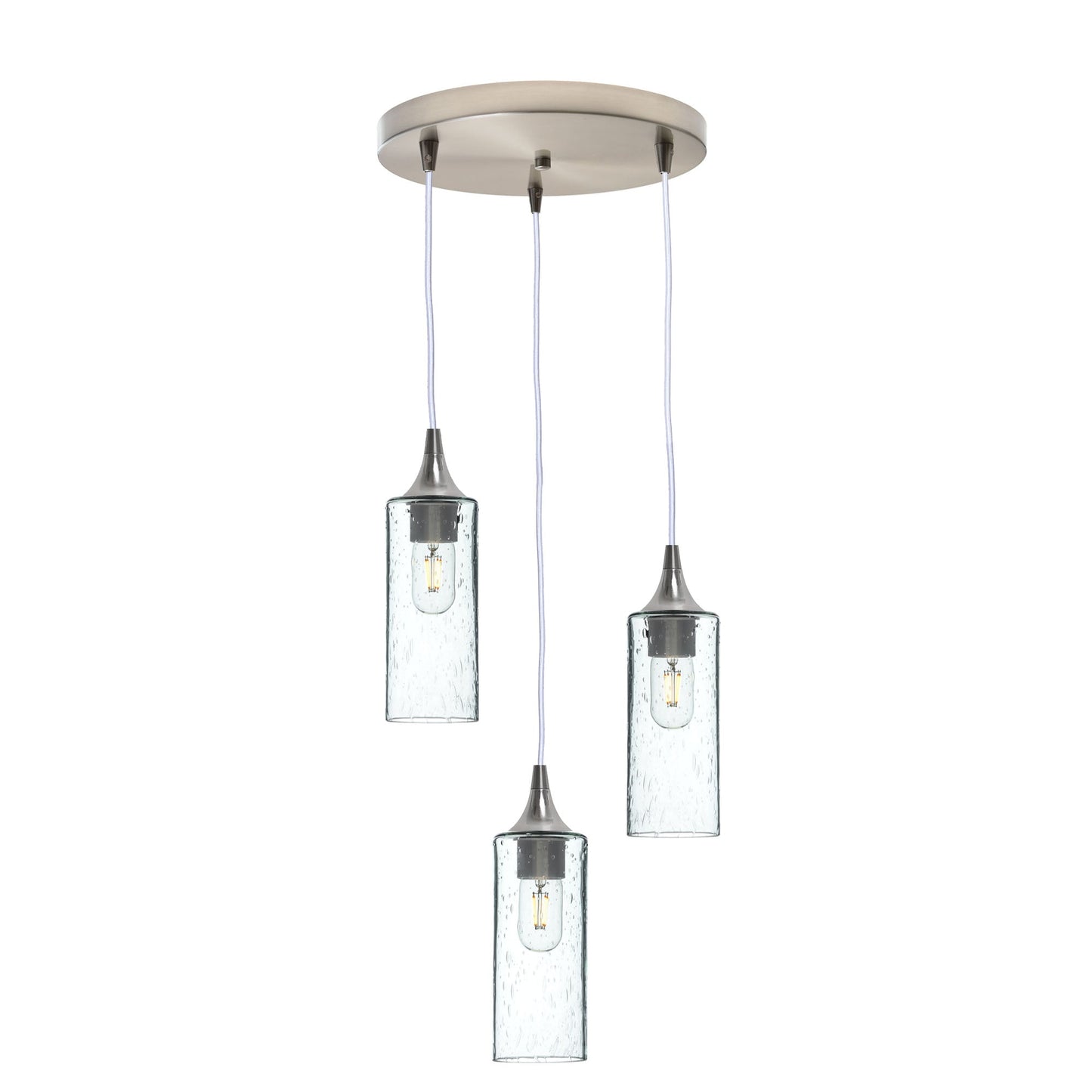 513 3 Pendant Cascade Chandelier-Glass-Bicycle Glass Co - Hotshop-Brushed Nickel - 8ft Cord-Lunar-Eco Clear-Bicycle Glass Co