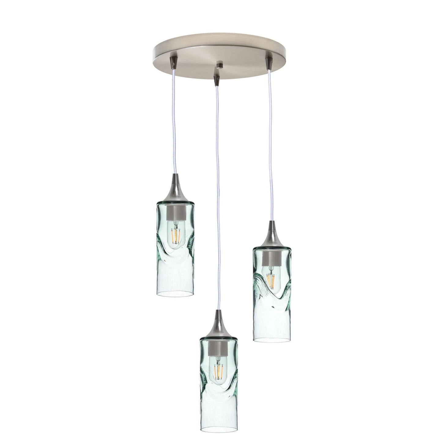 513 3 Pendant Cascade Chandelier-Glass-Bicycle Glass Co - Hotshop-Brushed Nickel - Custom-Swell-Eco Clear-Bicycle Glass Co