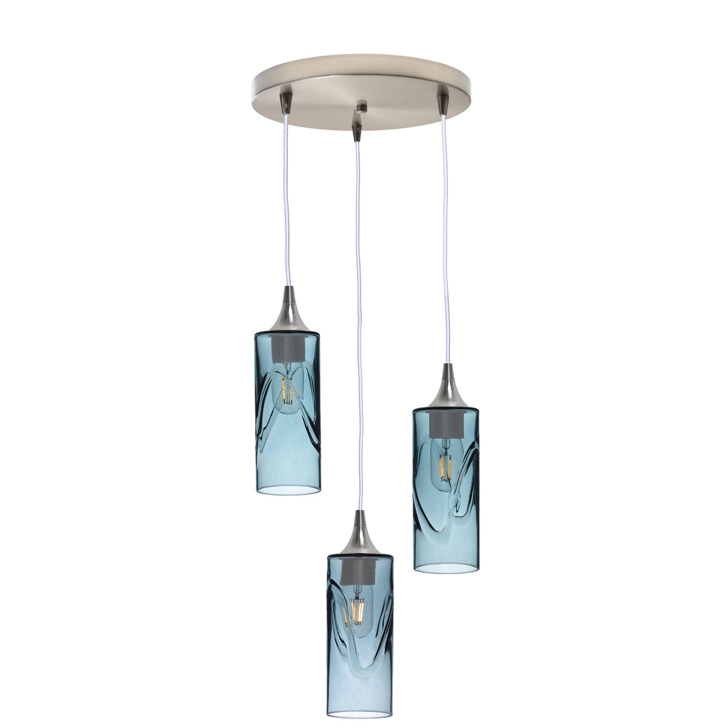 513 3 Pendant Cascade Chandelier-Glass-Bicycle Glass Co - Hotshop-Brushed Nickel - Custom-Swell-Slate Gray-Bicycle Glass Co
