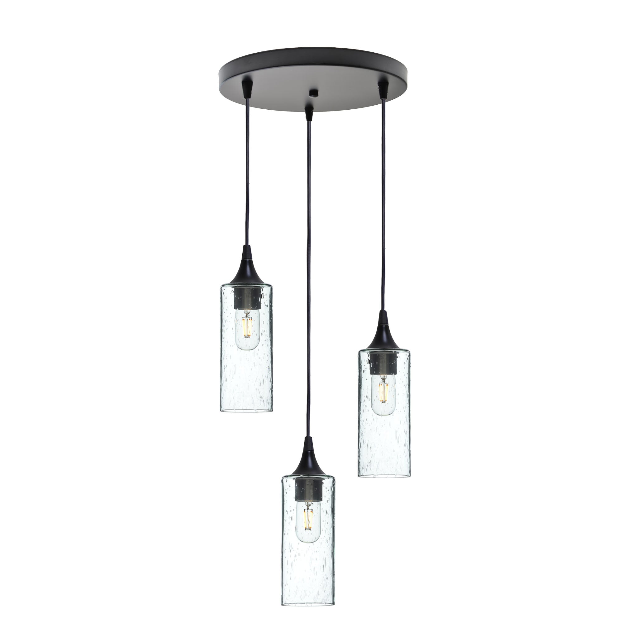 513 3 Pendant Cascade Chandelier-Glass-Bicycle Glass Co - Hotshop-Matte Black - 4ft Cord-Lunar-Eco Clear-Bicycle Glass Co