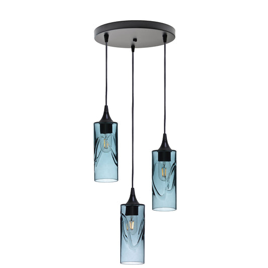513 3 Pendant Cascade Chandelier-Glass-Bicycle Glass Co - Hotshop-Matte Black - 4ft Cord-Swell-Slate Gray-Bicycle Glass Co