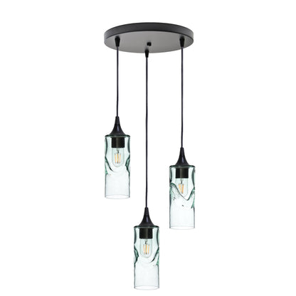 513 3 Pendant Cascade Chandelier-Glass-Bicycle Glass Co - Hotshop-Matte Black - 8ft Cord-Swell-Eco Clear-Bicycle Glass Co
