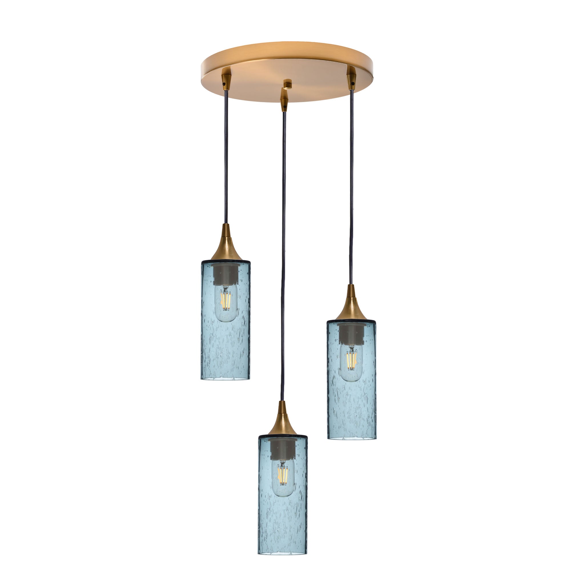 513 3 Pendant Cascade Chandelier-Glass-Bicycle Glass Co - Hotshop-Polished Brass - 4ft Cord-Lunar-Slate Gray-Bicycle Glass Co