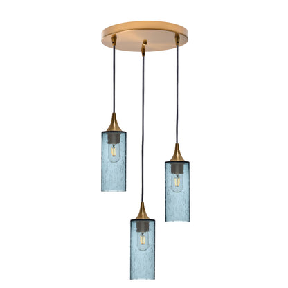 513 3 Pendant Cascade Chandelier-Glass-Bicycle Glass Co - Hotshop-Polished Brass - 4ft Cord-Lunar-Slate Gray-Bicycle Glass Co