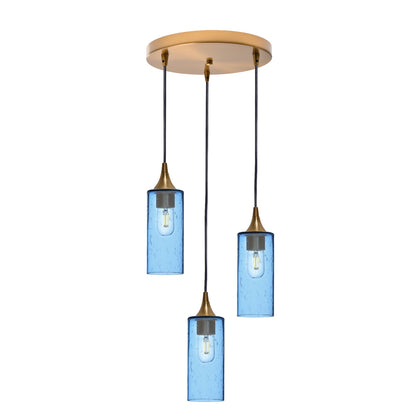 513 3 Pendant Cascade Chandelier-Glass-Bicycle Glass Co - Hotshop-Polished Brass - 4ft Cord-Lunar-Steel Blue-Bicycle Glass Co