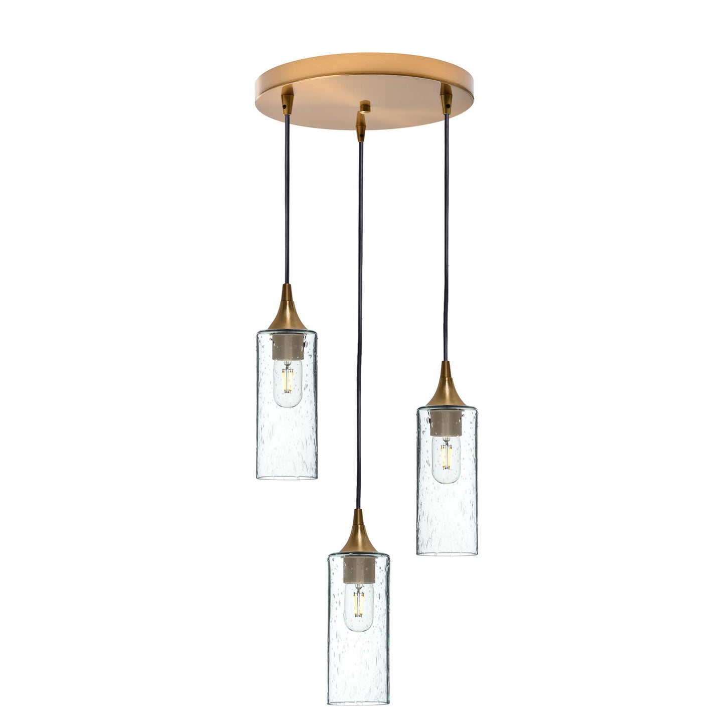 513 3 Pendant Cascade Chandelier-Glass-Bicycle Glass Co - Hotshop-Polished Brass - 8ft Cord-Lunar-Eco Clear-Bicycle Glass Co