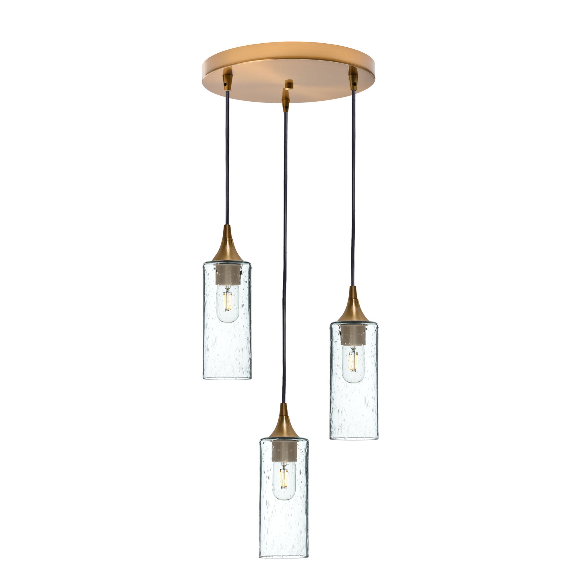 513 3 Pendant Cascade Chandelier-Glass-Bicycle Glass Co - Hotshop-Polished Brass - 8ft Cord-Lunar-Eco Clear-Bicycle Glass Co