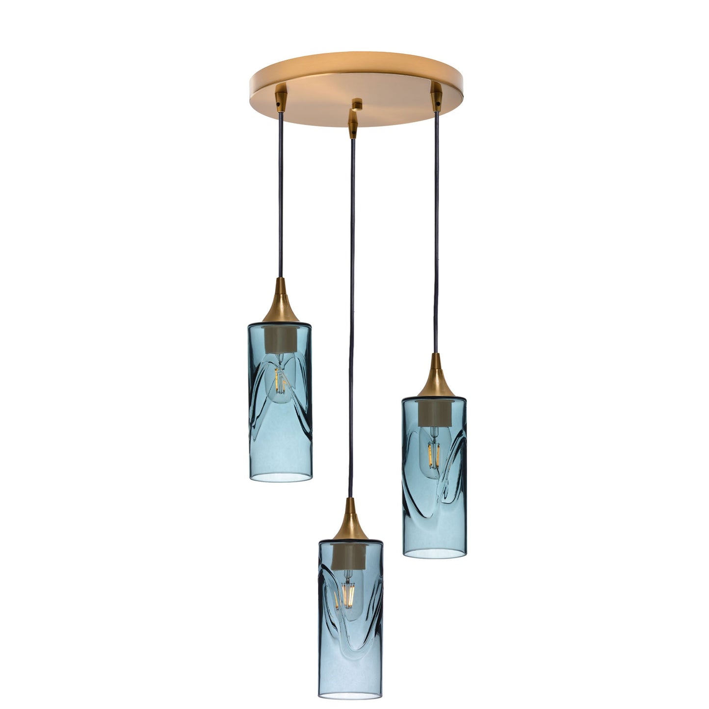 513 3 Pendant Cascade Chandelier-Glass-Bicycle Glass Co - Hotshop-Polished Brass - 8ft Cord-Swell-Slate Gray-Bicycle Glass Co