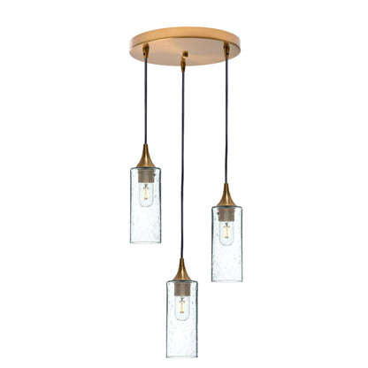 513 3 Pendant Cascade Chandelier-Glass-Bicycle Glass Co - Hotshop-Polished Brass - Custom-Lunar-Eco Clear-Bicycle Glass Co