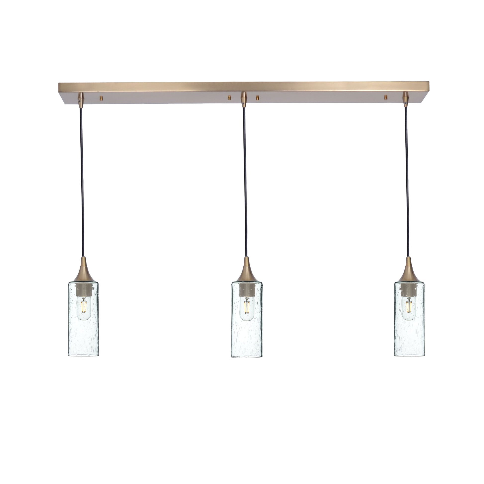 513 3 Pendant Linear Chandelier-Glass-Bicycle Glass Co - Hotshop-Polished Brass - 4ft Downrod-Lunar-Eco Clear-Bicycle Glass Co
