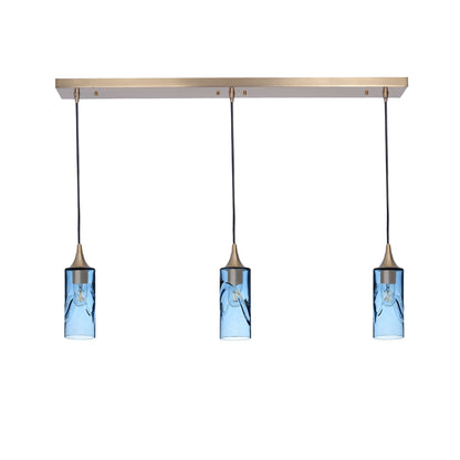 513 3 Pendant Linear Chandelier-Glass-Bicycle Glass Co - Hotshop-Polished Brass - 4ft Downrod-Swell-Steel Blue-Bicycle Glass Co