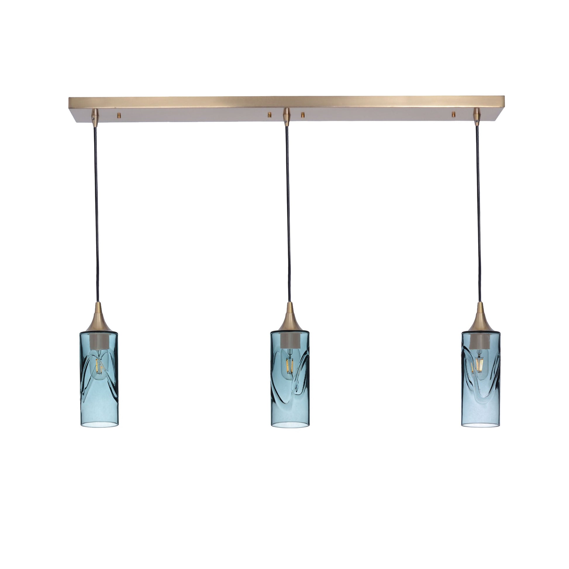 513 3 Pendant Linear Chandelier-Glass-Bicycle Glass Co - Hotshop-Polished Brass - 4ft Downrod-Swell-Slate Gray-Bicycle Glass Co