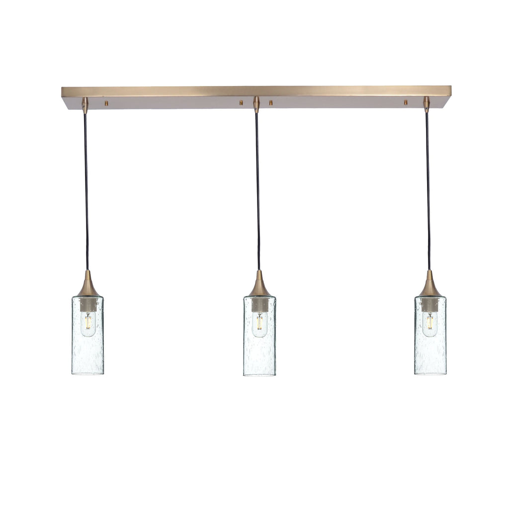 513 3 Pendant Linear Chandelier-Glass-Bicycle Glass Co - Hotshop-Polished Brass - 8ft Downrod-Lunar-Eco Clear-Bicycle Glass Co