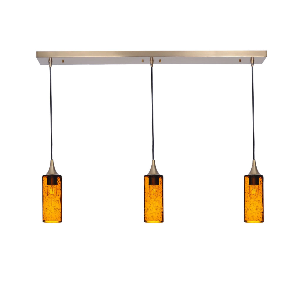 513 3 Pendant Linear Chandelier-Glass-Bicycle Glass Co - Hotshop-Polished Brass - 8ft Downrod-Lunar-Golden Amber-Bicycle Glass Co