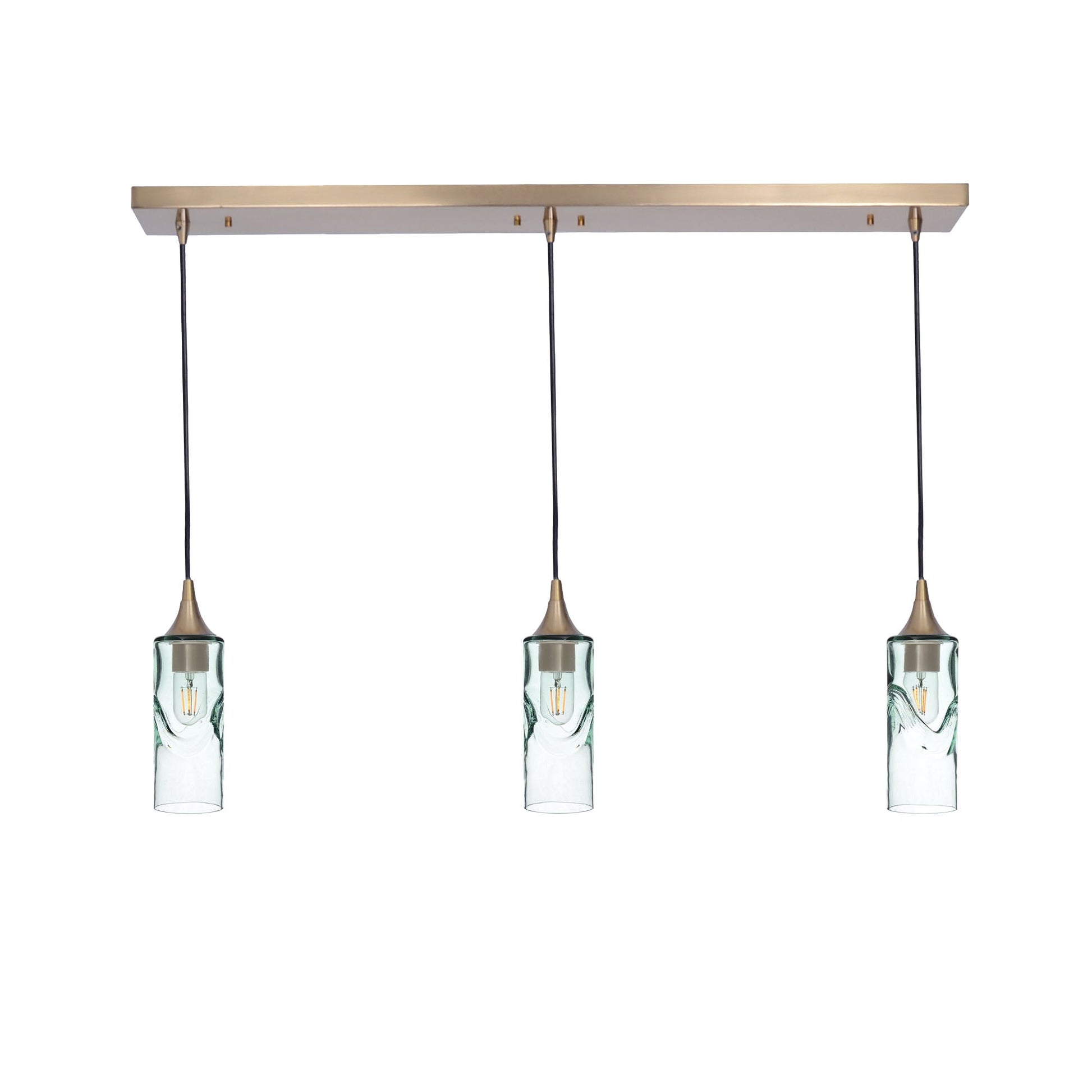 513 3 Pendant Linear Chandelier-Glass-Bicycle Glass Co - Hotshop-Polished Brass - 8ft Downrod-Swell-Eco Clear-Bicycle Glass Co