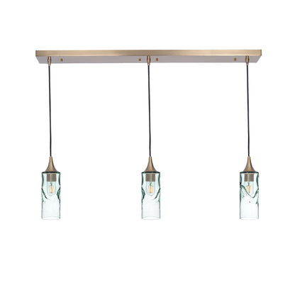 513 3 Pendant Linear Chandelier-Glass-Bicycle Glass Co - Hotshop-Polished Brass - 8ft Downrod-Swell-Eco Clear-Bicycle Glass Co