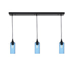 513 3 Pendant Linear Chandelier-Glass-Bicycle Glass Co - Hotshop-Matte Black - 4ft Downrod-Lunar-Steel Blue-Bicycle Glass Co