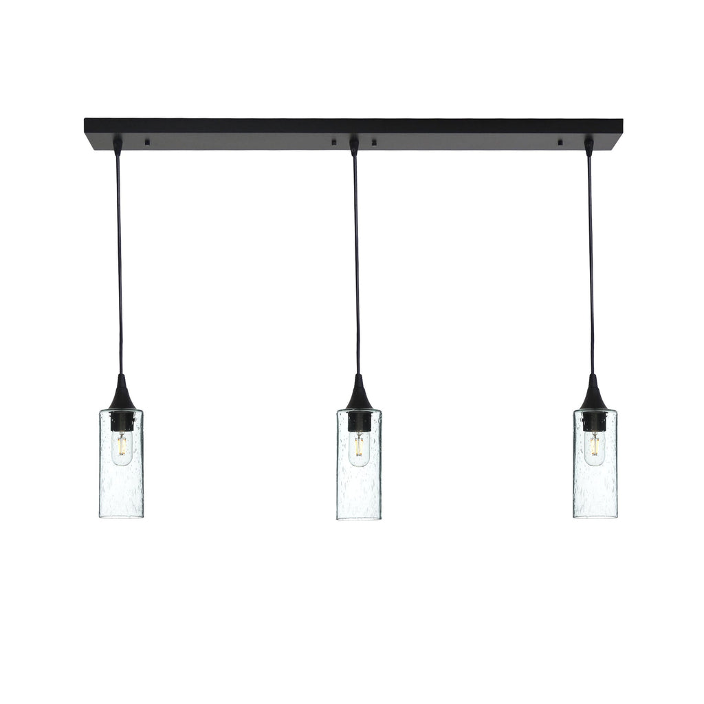 513 3 Pendant Linear Chandelier-Glass-Bicycle Glass Co - Hotshop-Matte Black - 4ft Downrod-Lunar-Eco Clear-Bicycle Glass Co
