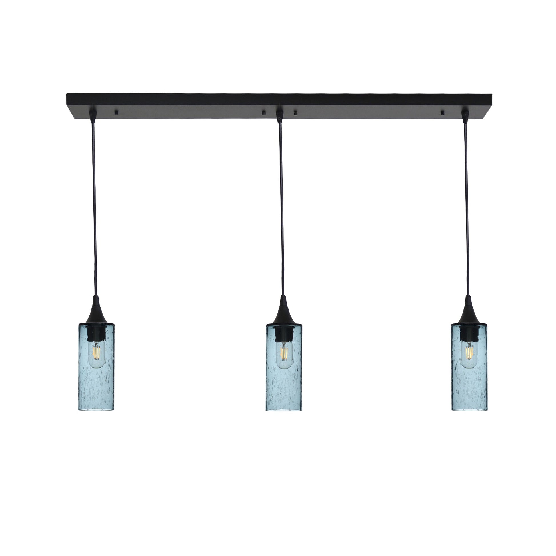 513 3 Pendant Linear Chandelier-Glass-Bicycle Glass Co - Hotshop-Matte Black - 4ft Downrod-Lunar-Slate Gray-Bicycle Glass Co