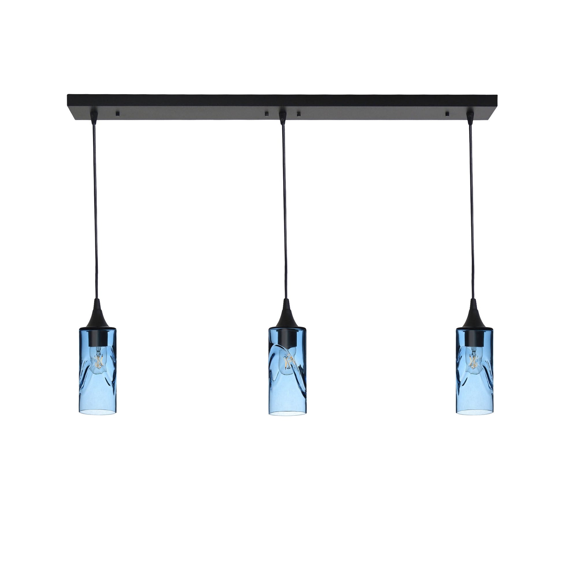 513 3 Pendant Linear Chandelier-Glass-Bicycle Glass Co - Hotshop-Matte Black - 4ft Downrod-Swell-Steel Blue-Bicycle Glass Co