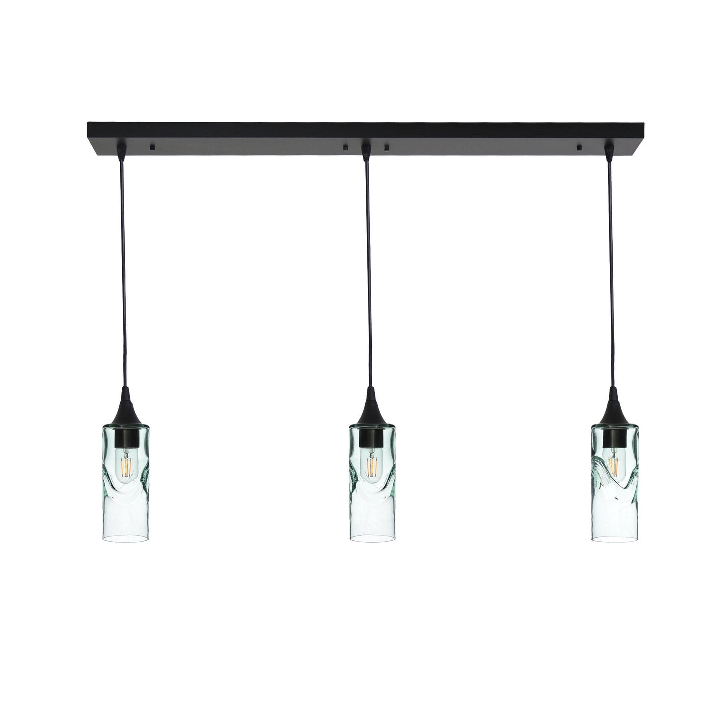 513 3 Pendant Linear Chandelier-Glass-Bicycle Glass Co - Hotshop-Matte Black - 4ft Downrod-Swell-Eco Clear-Bicycle Glass Co