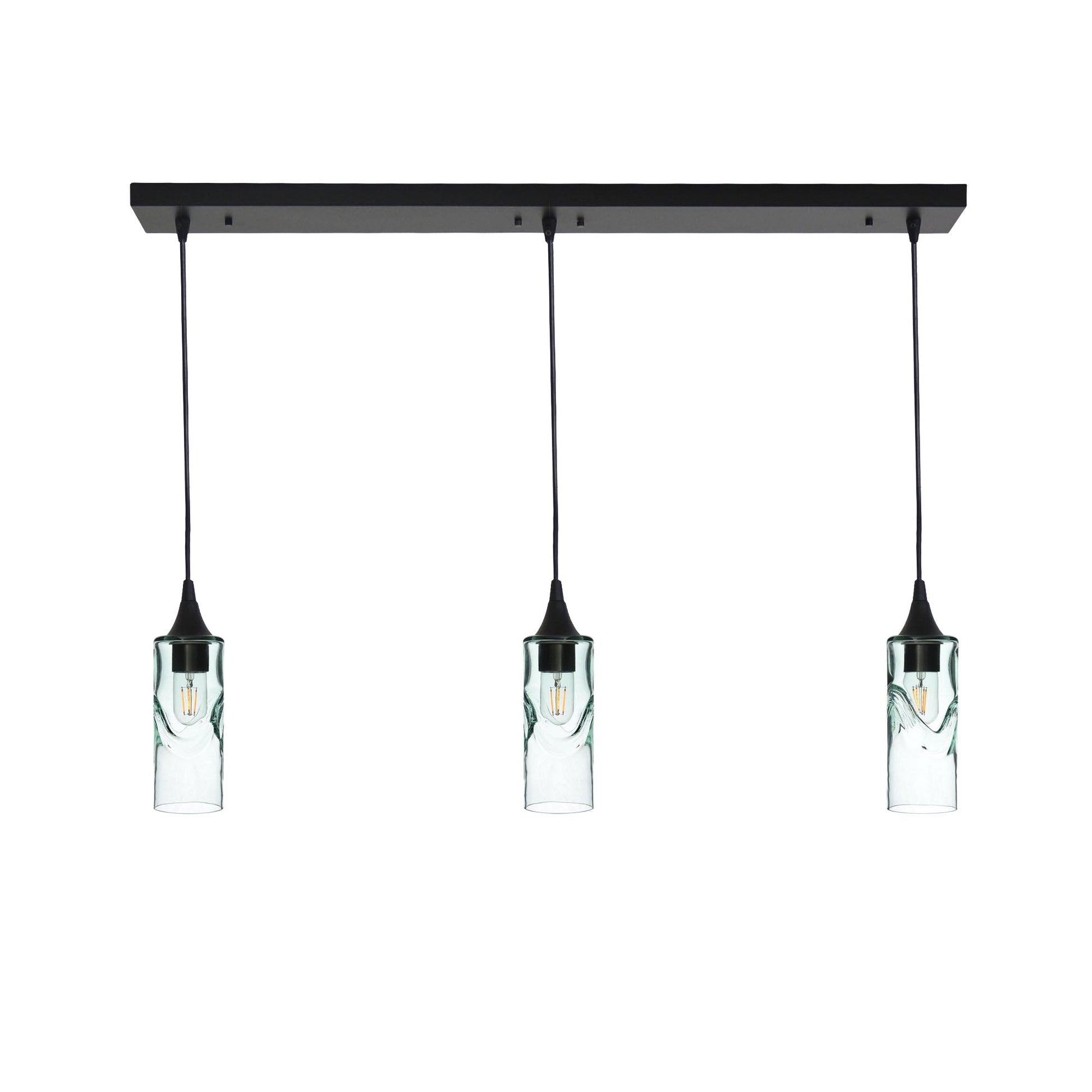 513 3 Pendant Linear Chandelier-Glass-Bicycle Glass Co - Hotshop-Matte Black - 4ft Downrod-Swell-Eco Clear-Bicycle Glass Co