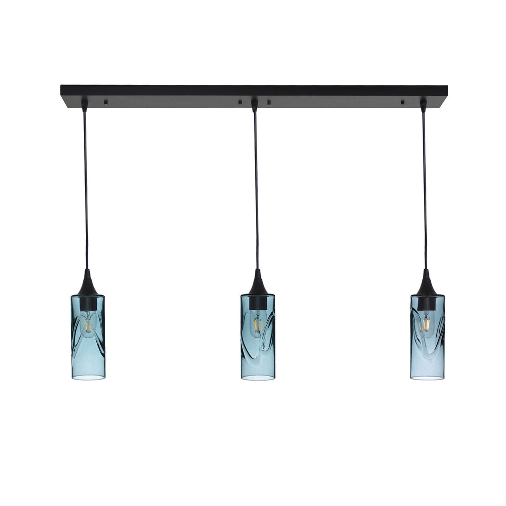 513 3 Pendant Linear Chandelier-Glass-Bicycle Glass Co - Hotshop-Matte Black - 4ft Downrod-Swell-Slate Gray-Bicycle Glass Co