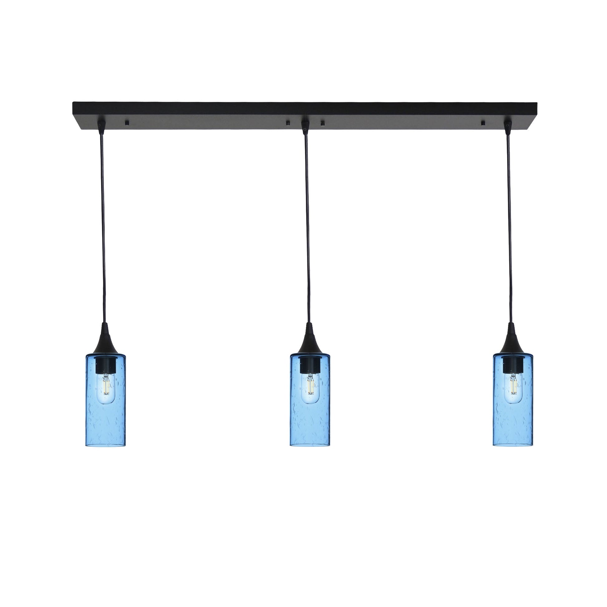 513 3 Pendant Linear Chandelier-Glass-Bicycle Glass Co - Hotshop-Matte Black - 8ft Downrod-Lunar-Steel Blue-Bicycle Glass Co