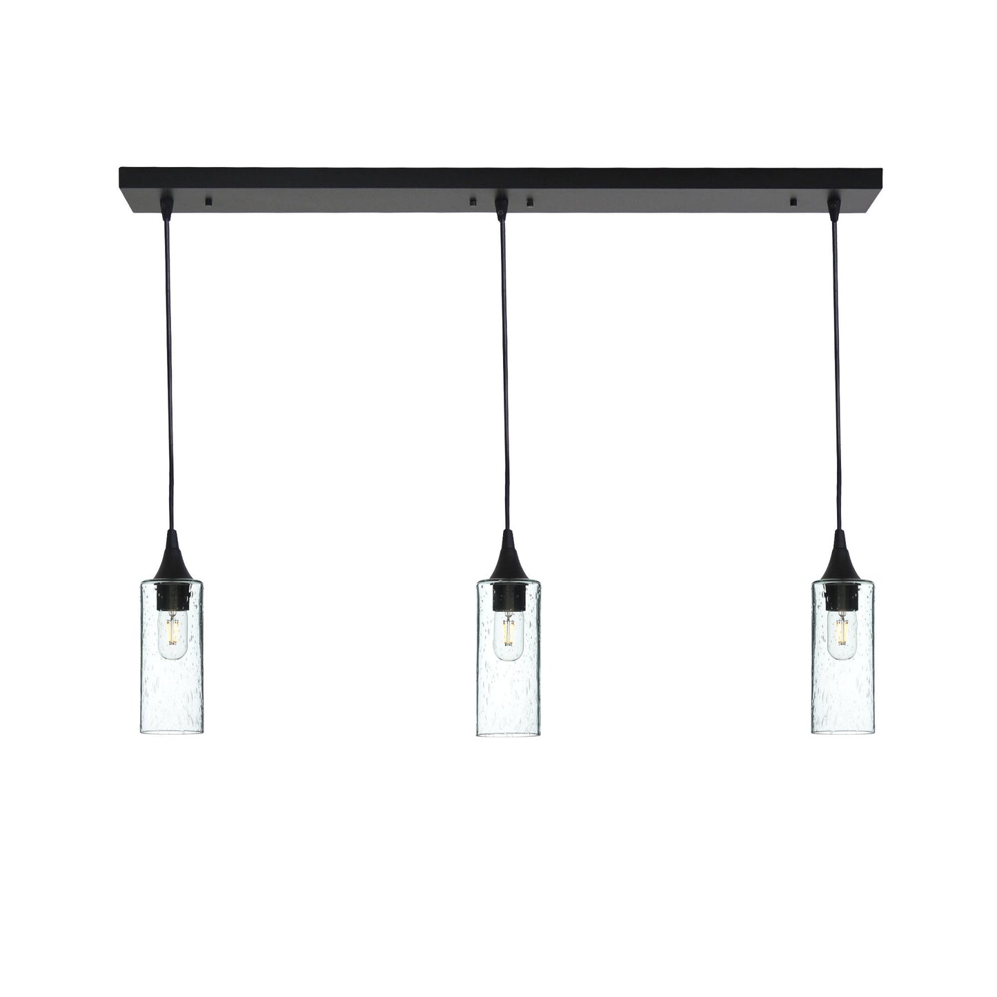513 3 Pendant Linear Chandelier-Glass-Bicycle Glass Co - Hotshop-Matte Black - 8ft Downrod-Lunar-Eco Clear-Bicycle Glass Co