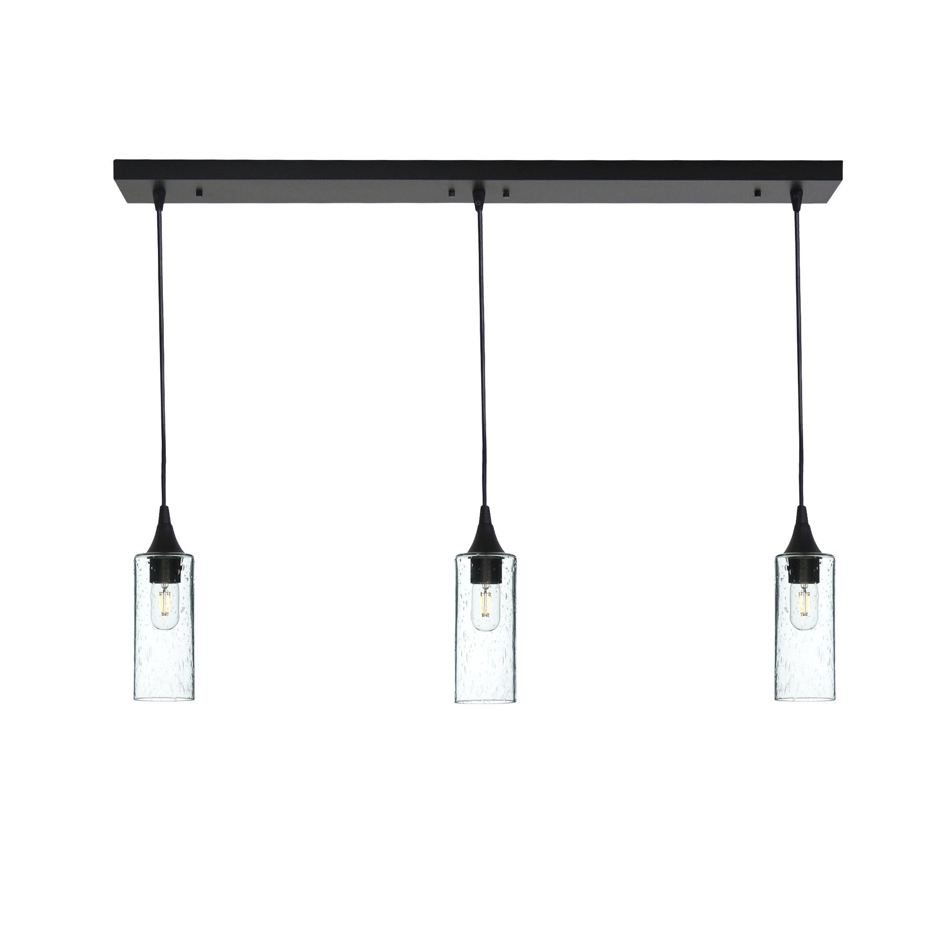 513 3 Pendant Linear Chandelier-Glass-Bicycle Glass Co - Hotshop-Matte Black - 8ft Downrod-Lunar-Eco Clear-Bicycle Glass Co