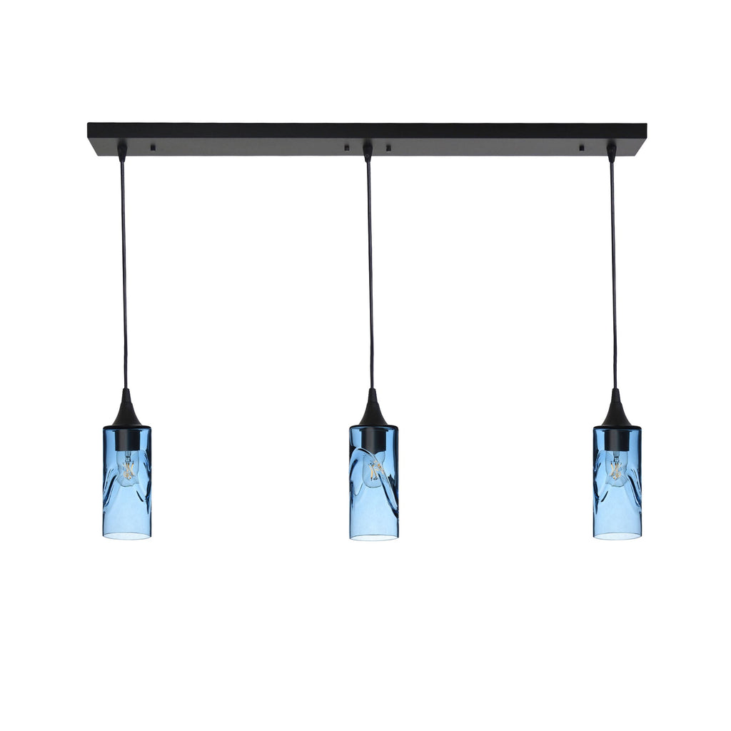 513 3 Pendant Linear Chandelier-Glass-Bicycle Glass Co - Hotshop-Matte Black - 8ft Downrod-Swell-Steel Blue-Bicycle Glass Co