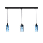 513 3 Pendant Linear Chandelier-Glass-Bicycle Glass Co - Hotshop-Matte Black - 8ft Downrod-Swell-Steel Blue-Bicycle Glass Co