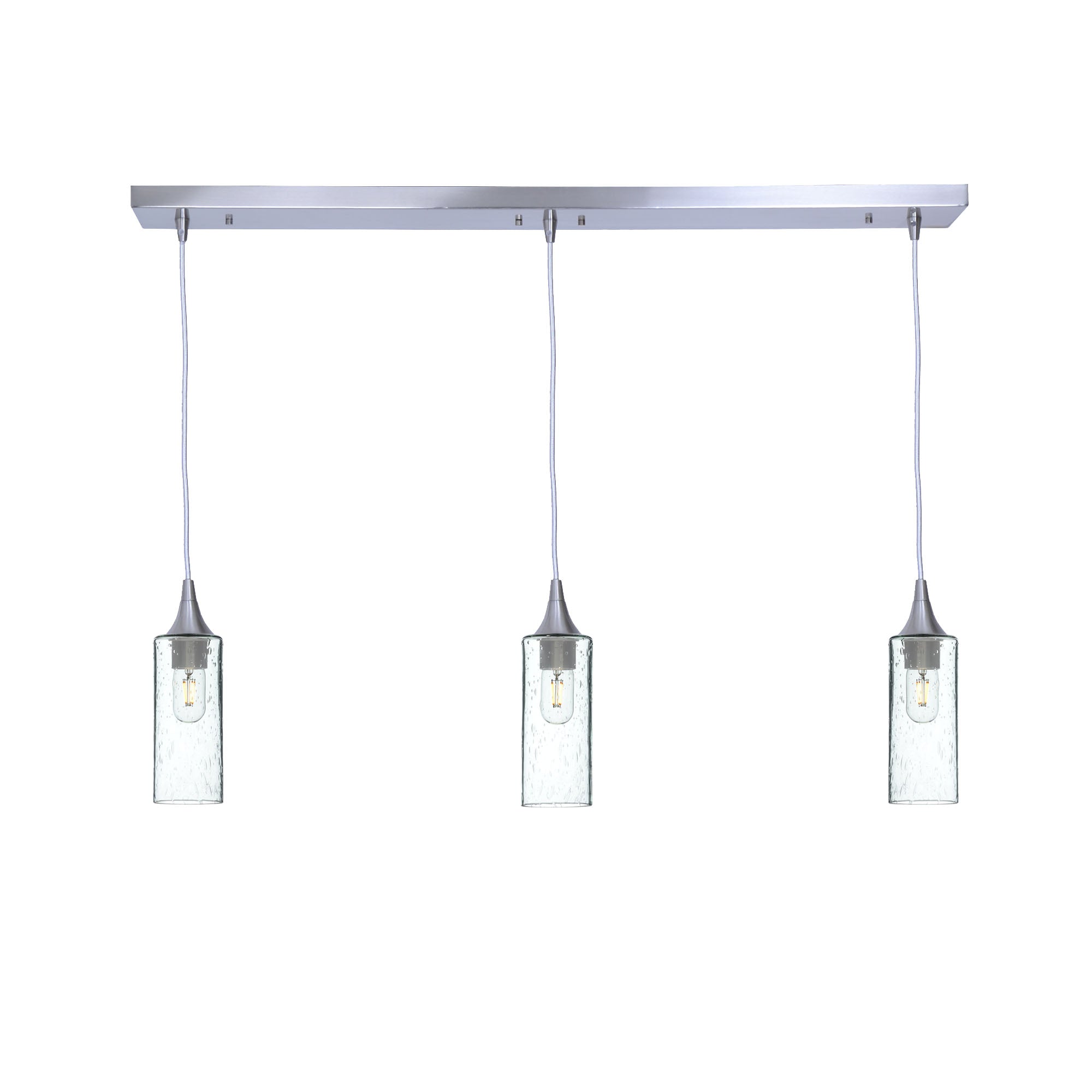 513 3 Pendant Linear Chandelier-Glass-Bicycle Glass Co - Hotshop-Brushed Nickel - 4ft Downrod-Lunar-Eco Clear-Bicycle Glass Co
