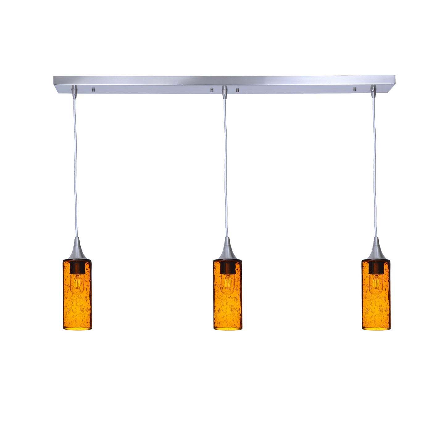 513 3 Pendant Linear Chandelier-Glass-Bicycle Glass Co - Hotshop-Brushed Nickel - 4ft Downrod-Lunar-Golden Amber-Bicycle Glass Co