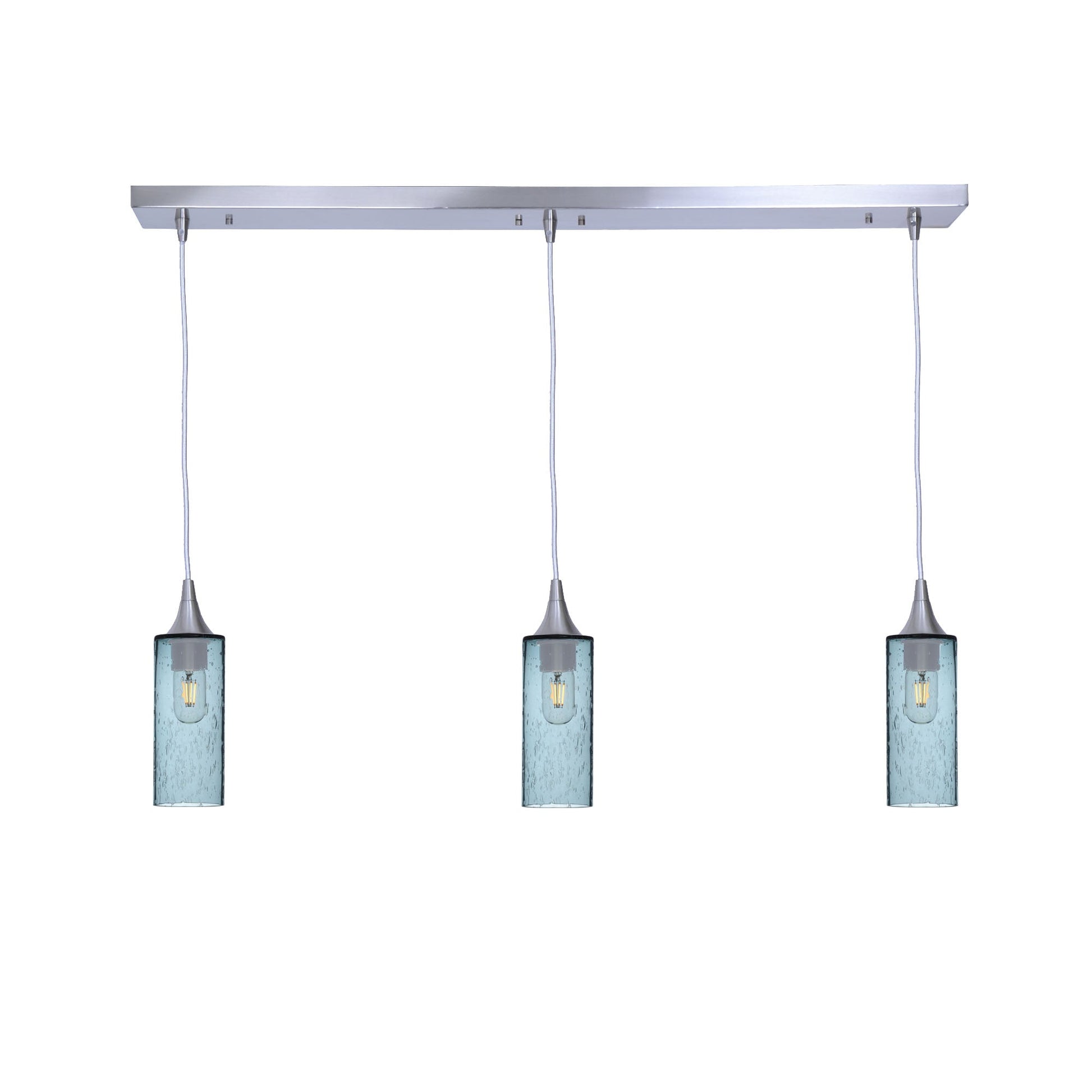 513 3 Pendant Linear Chandelier-Glass-Bicycle Glass Co - Hotshop-Brushed Nickel - 4ft Downrod-Lunar-Slate Gray-Bicycle Glass Co