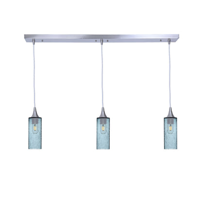 513 3 Pendant Linear Chandelier-Glass-Bicycle Glass Co - Hotshop-Brushed Nickel - 4ft Downrod-Lunar-Slate Gray-Bicycle Glass Co