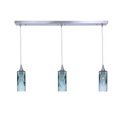 513 3 Pendant Linear Chandelier-Glass-Bicycle Glass Co - Hotshop-Brushed Nickel - 4ft Downrod-Swell-Slate Gray-Bicycle Glass Co