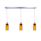 513 3 Pendant Linear Chandelier-Glass-Bicycle Glass Co - Hotshop-Brushed Nickel - 8ft Downrod-Lunar-Golden Amber-Bicycle Glass Co
