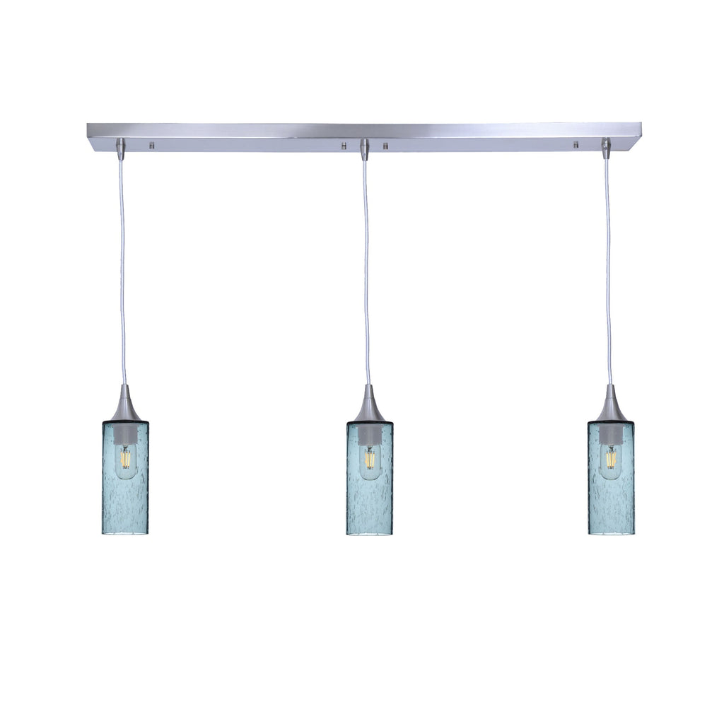 513 3 Pendant Linear Chandelier-Glass-Bicycle Glass Co - Hotshop-Brushed Nickel - 8ft Downrod-Lunar-Slate Gray-Bicycle Glass Co