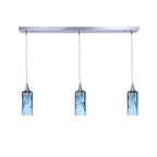 513 3 Pendant Linear Chandelier-Glass-Bicycle Glass Co - Hotshop-Brushed Nickel - 8ft Downrod-Swell-Steel Blue-Bicycle Glass Co