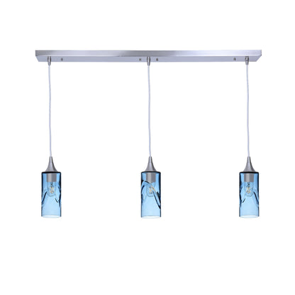 513 3 Pendant Linear Chandelier-Glass-Bicycle Glass Co - Hotshop-Brushed Nickel - 8ft Downrod-Swell-Steel Blue-Bicycle Glass Co