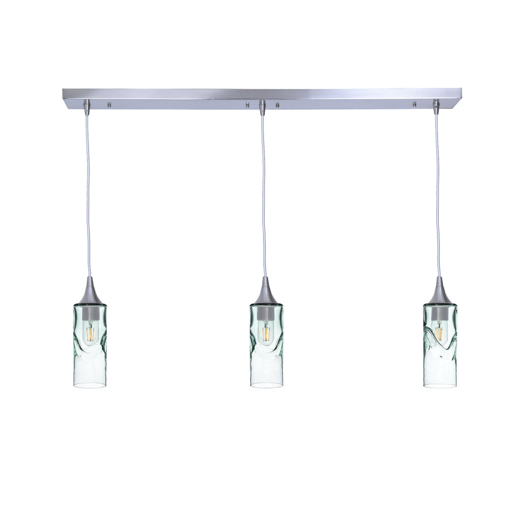 513 3 Pendant Linear Chandelier-Glass-Bicycle Glass Co - Hotshop-Brushed Nickel - 8ft Downrod-Swell-Eco Clear-Bicycle Glass Co
