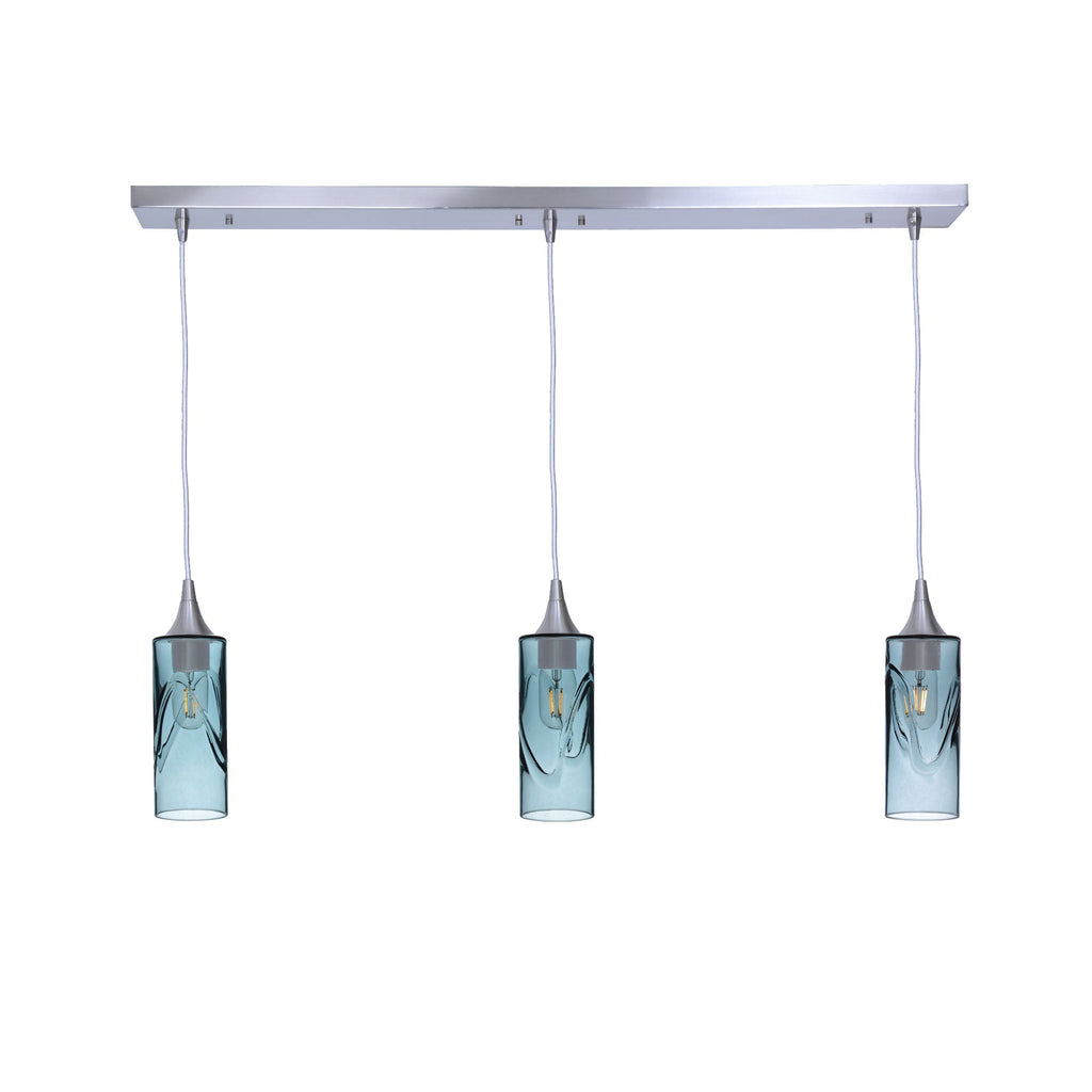 513 3 Pendant Linear Chandelier-Glass-Bicycle Glass Co - Hotshop-Brushed Nickel - 8ft Downrod-Swell-Slate Gray-Bicycle Glass Co