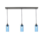 513 3 Pendant Linear Chandelier-Glass-Bicycle Glass Co - Hotshop-Antique Bronze - 4ft Downrod-Lunar-Steel Blue-Bicycle Glass Co