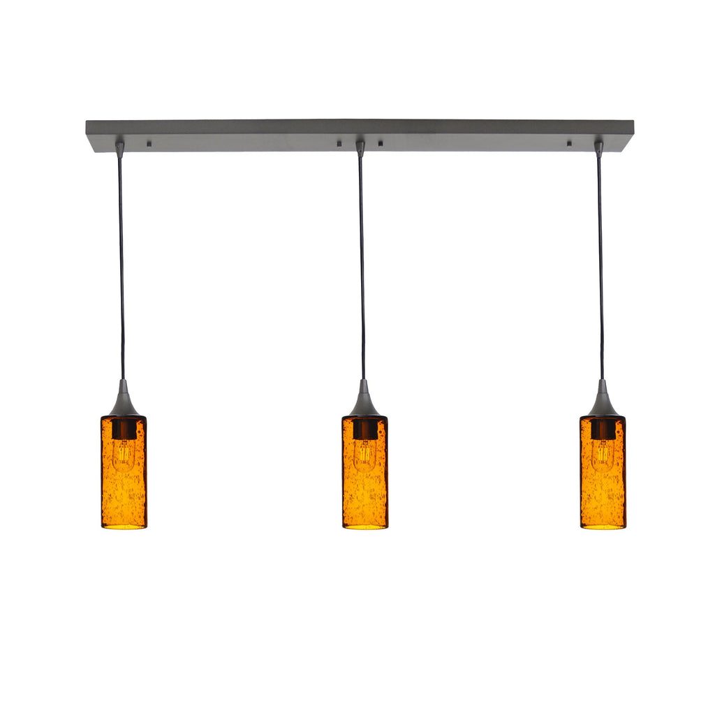 513 3 Pendant Linear Chandelier-Glass-Bicycle Glass Co - Hotshop-Antique Bronze - 4ft Downrod-Lunar-Golden Amber-Bicycle Glass Co