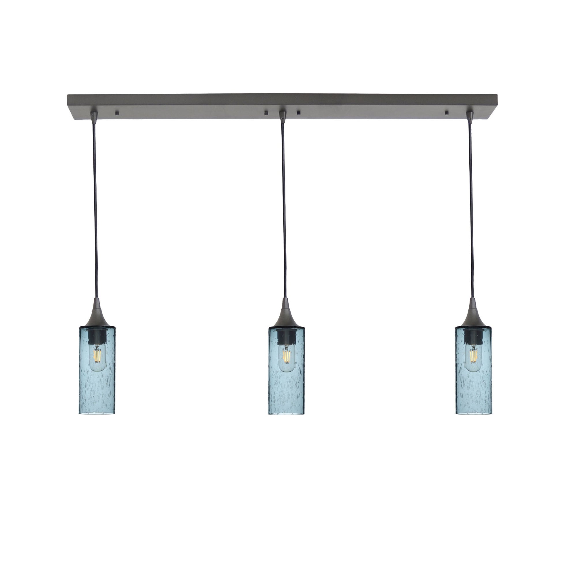 513 3 Pendant Linear Chandelier-Glass-Bicycle Glass Co - Hotshop-Antique Bronze - 4ft Downrod-Lunar-Slate Gray-Bicycle Glass Co