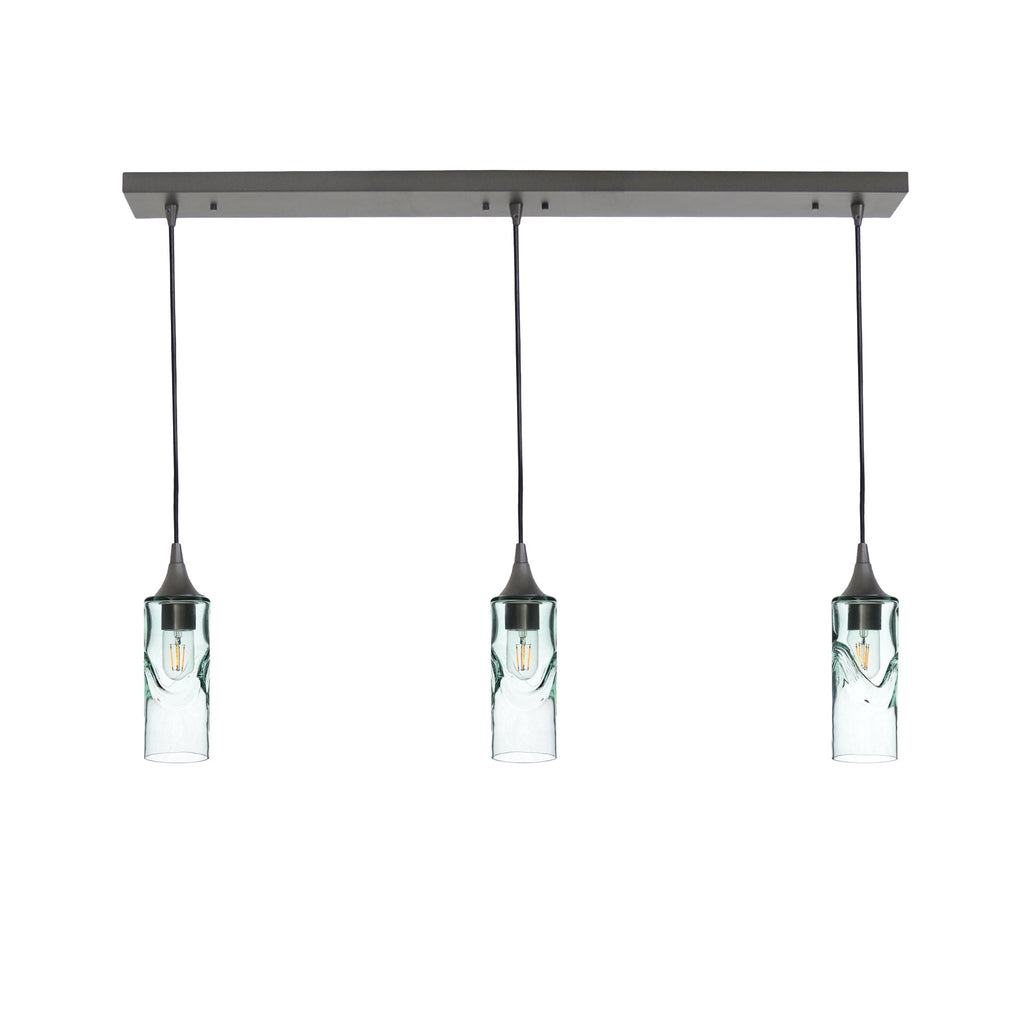 513 3 Pendant Linear Chandelier-Glass-Bicycle Glass Co - Hotshop-Antique Bronze - 4ft Downrod-Swell-Eco Clear-Bicycle Glass Co